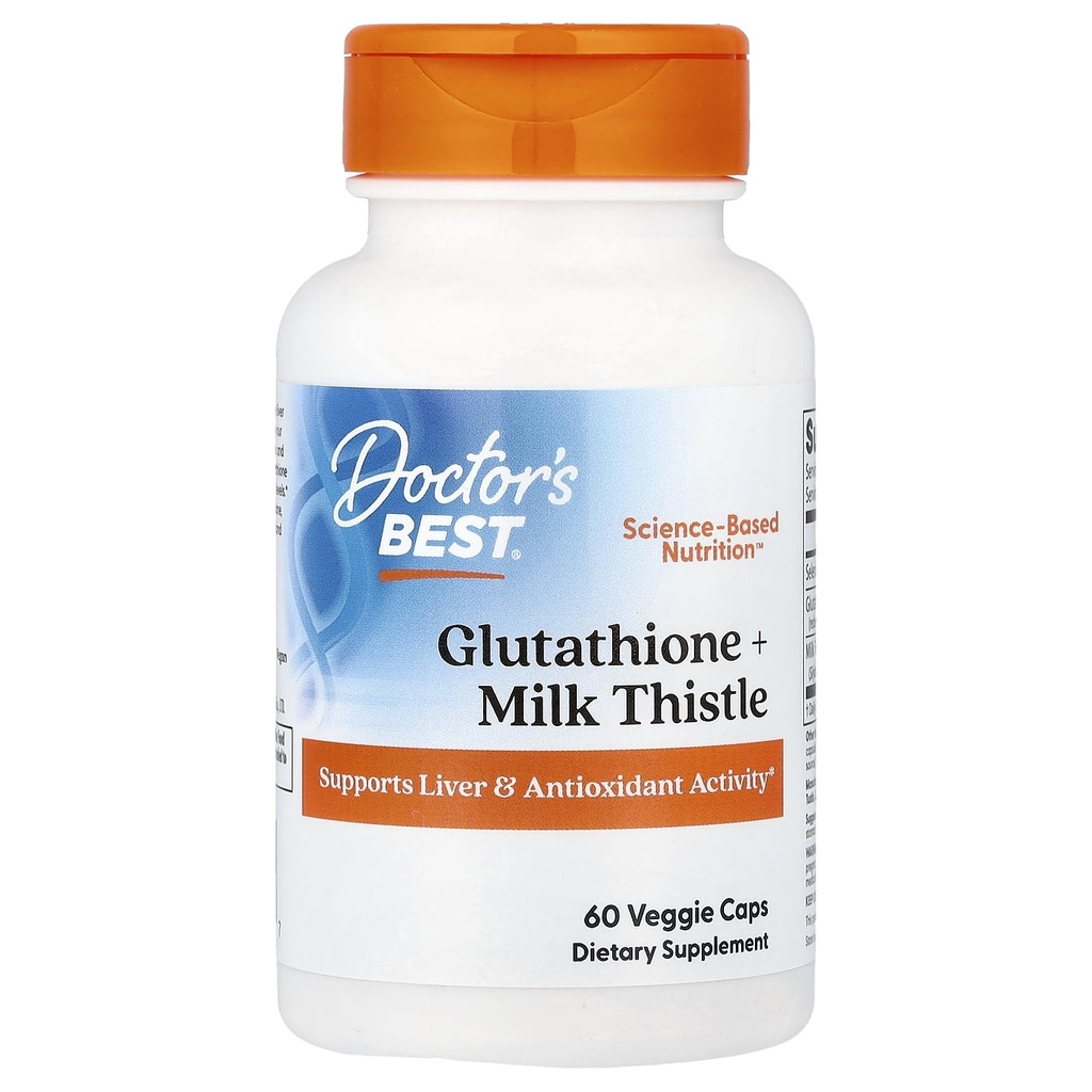 Meilleur glutathion de docteur + chardon de lait, soutient l'activité hépatique et antioxydante, non-OGM, sans gluten, sans soja, végétalien 60 capsules de légumes