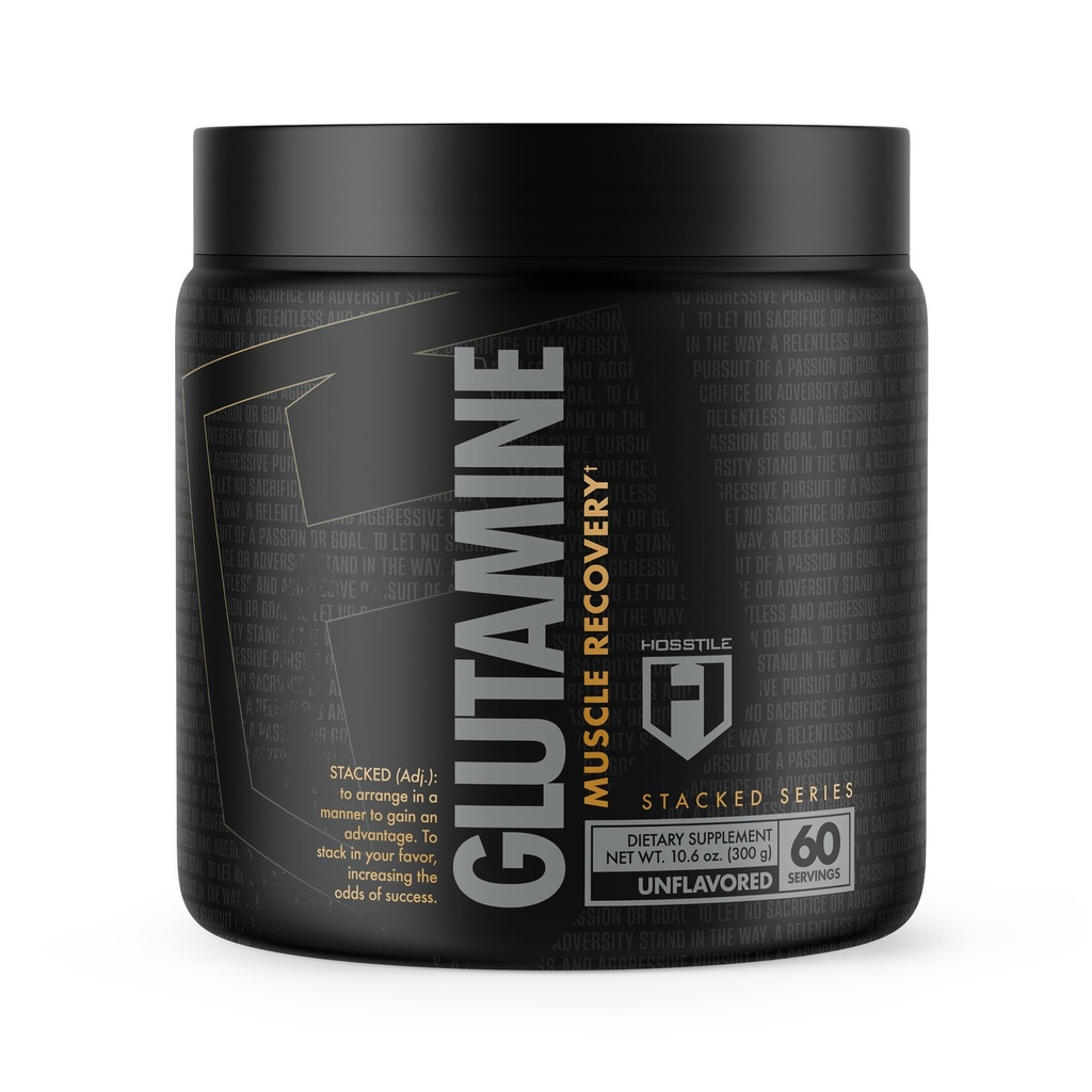 HOSSTILE Glutamine, Gefermenteerd L Glutamine Poeder voor mannen & vrouwen, Verbeter spierherstel, Ondersteuning Proteïne Synthese, Post Workout Herstel Drank, Unflavored, 60 Servers