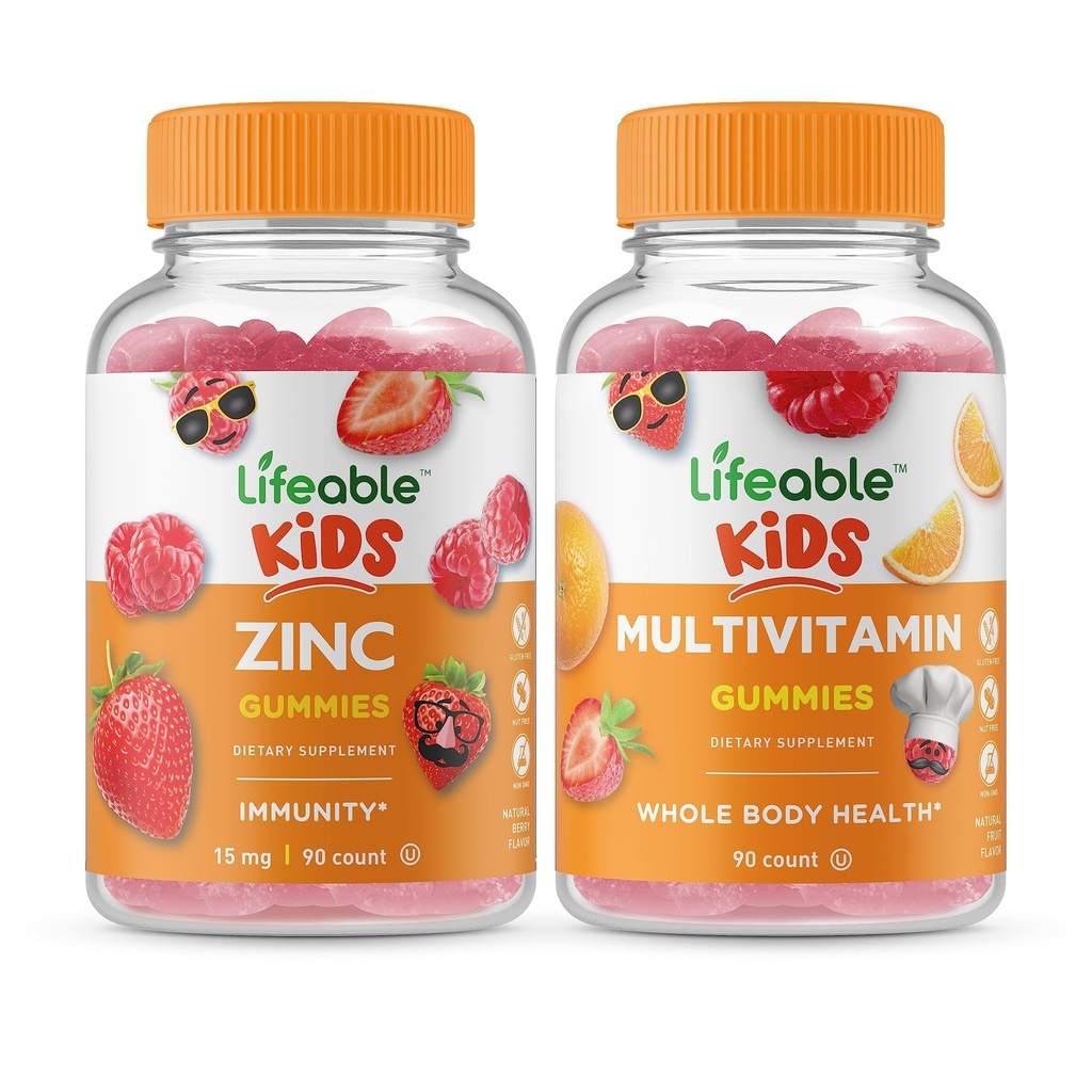 Levensvatbare Zink Kids + Multivitamine Kids, Gummies Bundle - Grote Proeverij, Vitamine Supplement, Glutenvrij, GGO-vrij, Kauwgom