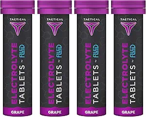 Fluid Tactical-Bruisende Hydration Tablets, Electrolyte Replacement & Dehydration Prevention, 4 Pack, 40 Tablets (Grape)