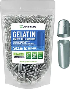 XPRS Nutra Maat 2 Lege capsules - 500 Telle Lege Gelatine Capsules - Pillen DIY Capsule Vulling - Pure Bovine Pill Gel Caps for Do-It-Yourself Supplements (Zilver)