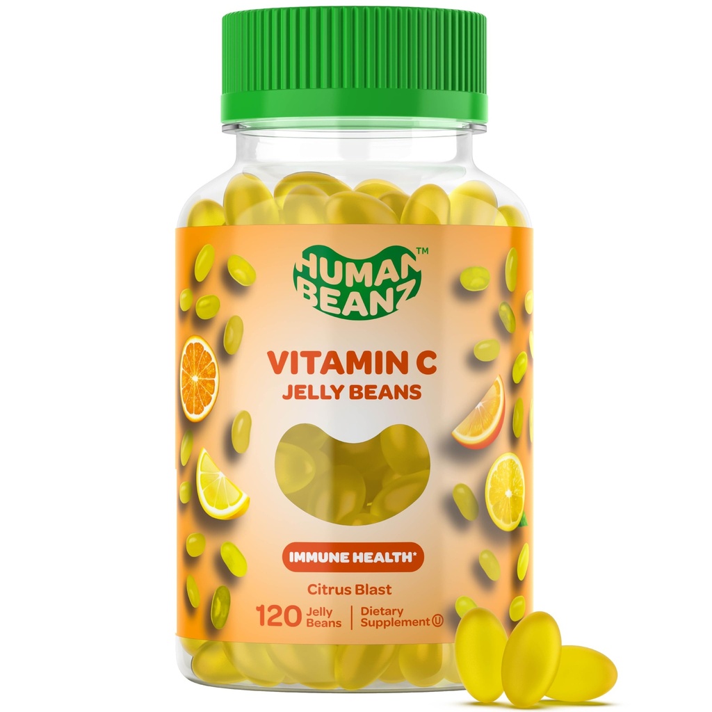 Vitamine C Jelly Bean Gummies voor volwassenen, Immune Support Dieetsupplementen, Vegetarisch, 120 Citrus Blast Jelly Beans, Kosher