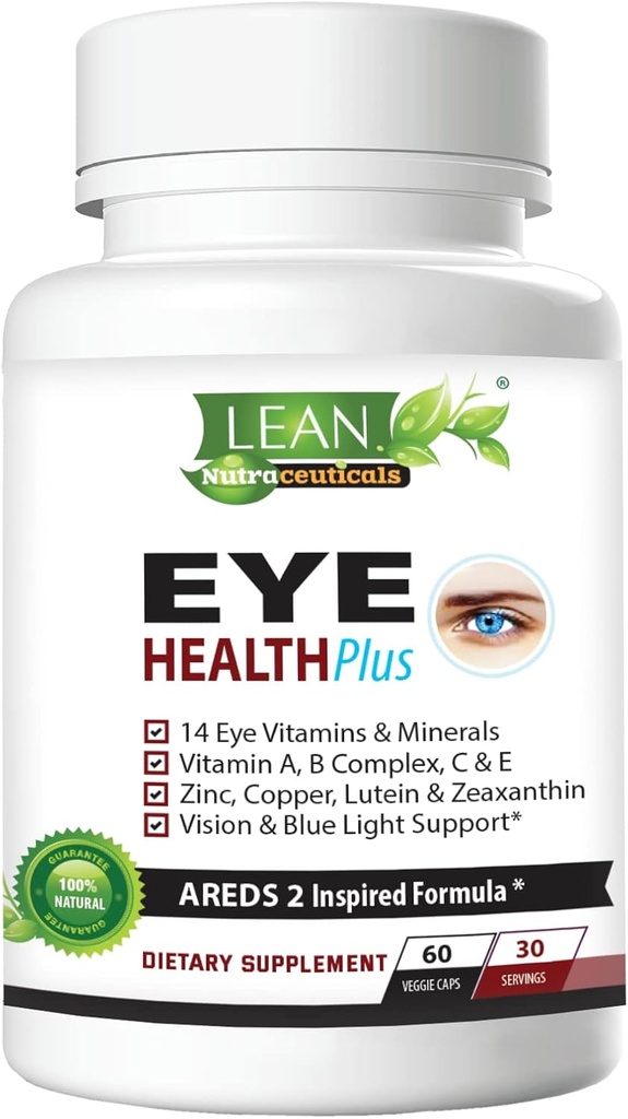 Areds 2 Eye Health Plus w/koper, vitamine A B C E, luteïne & zeaxanthine, quercetine, zink, bosbesextract, biotine - gezichtsverzorging, droogheid, stam, nachtzichtsupplement voor volwassenen 60 capsules