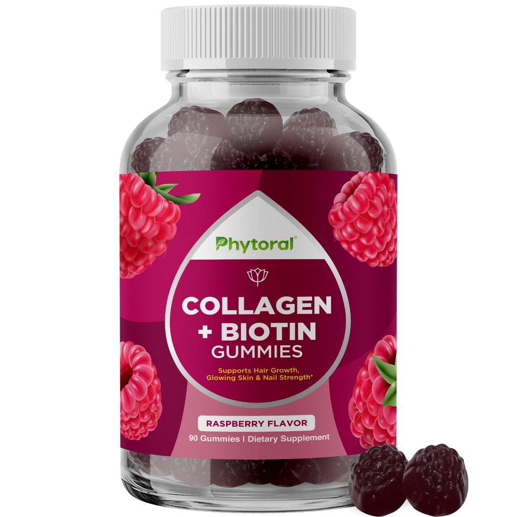 Gehydrolyseerde collagen Peptiden voor vrouwen met biotine - Hair, Skin and Nails Vitamines for Elasticity, Vitality & Hydration Gummies - Natuurlijk Bron Biotin en Collagen voor vrouwen - 90 Tel.