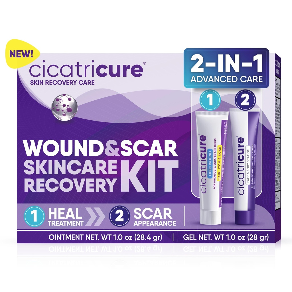 Cicatricure Skin Recovery Kit: Advanced Scar Gel & Open Wound Care Antibiotische Zalf, vermindert Stretch Marks, Chirurgische & Acne Scars, Treats Cuts & Burns, 1 oz Elk - voor volwassenen en kinderen