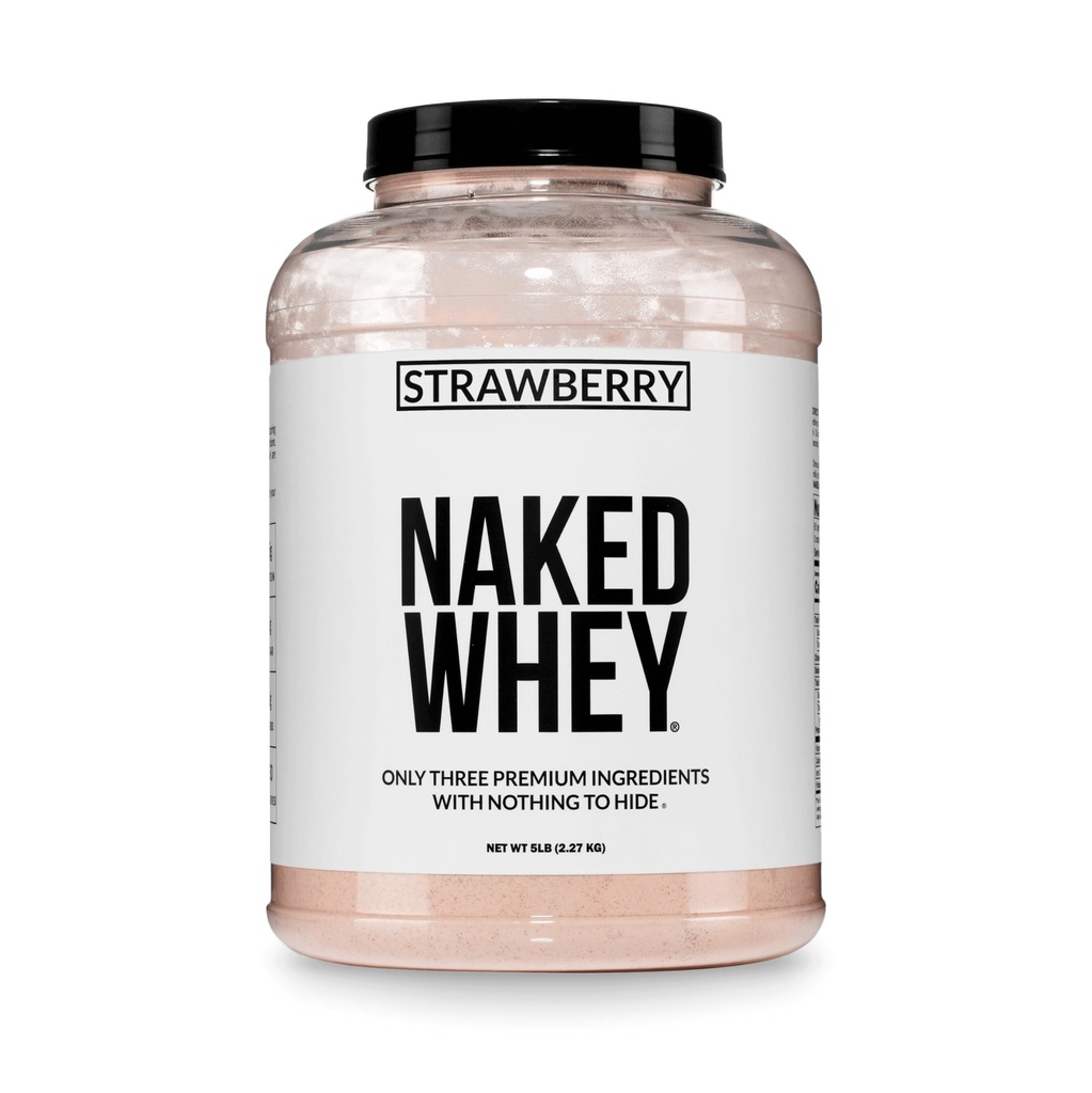 NAKED Strawberry Whey Protein - Toutes les herbes naturelles Poudre de protéines de lactosérum + Fraises séchées + Sucre de coco- 5 lb en vrac, sans OGM, sans soja, sans gluten.