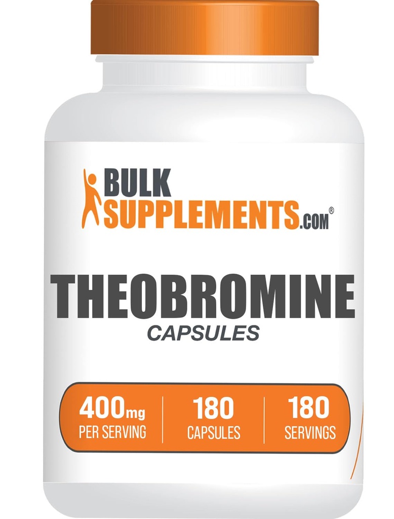 BulkSupplements.com Theobromine Capsules - Supplément Théobromine, Supplément Nootropique, Theobromine 400mg - Soutien Cerveau et Énergie - Sans gluten, 1 Capsule par portion, 180 Capsules