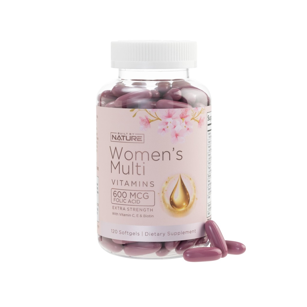 Construit par la nature Vitamines pour les femmes – Supplément multivitamine quotidien complet pour les femmes avec A, B, C, D, E, Fer, Calcium, Magnésium et Multi Minéraux – Wellness & Immune Health Support - 120 Softgels