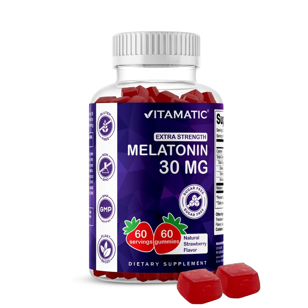 Vitamatic Sugar Free Melatonine 30mg per Gummy - 60 Serves - 60 Vegetarische Gummies - Non-Habit Forming Supplement (60 Tellen (Pack of 1))