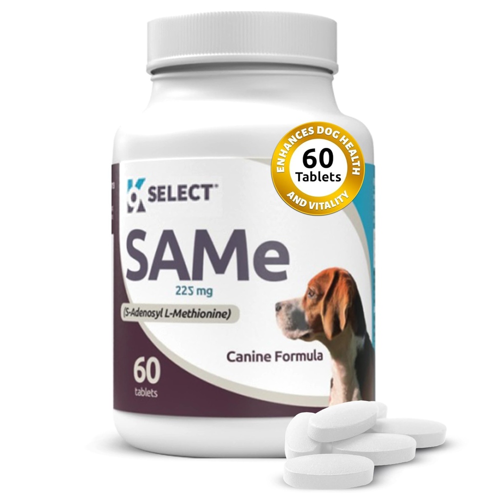 K9 Selecteer SAM-e voor honden: 225mg, 60 tabletten Actieve S-Adenosyl-L-Methionine leversupplement - Cognitieve en Joint Health Nutrition voor middelgrote en grote honden - Dezelfde hond Lever Voedingssupplement
