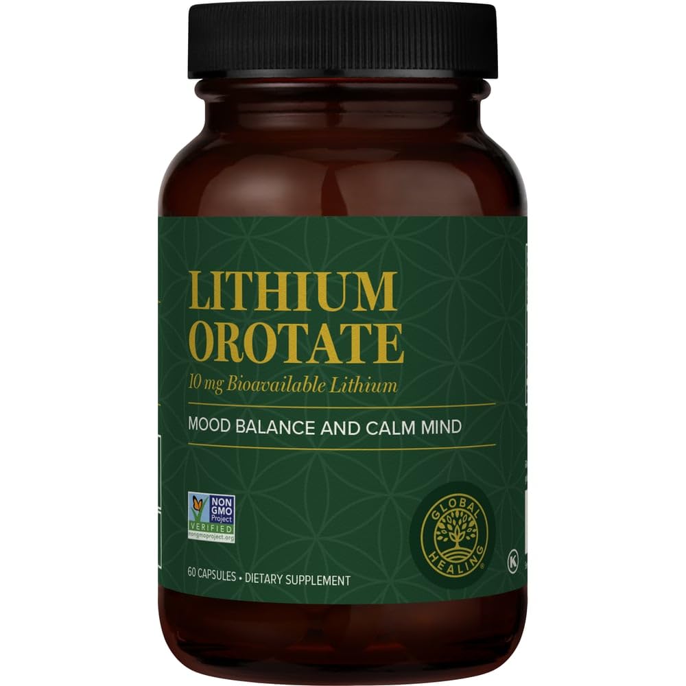 Global Healing Center - Lithium Orotate 10mg - Non-OGM, Sans gluten, Vegan Friendly Cerveau Health Lithium Supplément pour soutenir l'humeur, la fonction et la clarté (60 capsules)