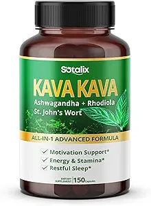 Sotalix Kava Kava Supplement with Ashwagandha Rhodiola St. John's Wort for Mood, Energy & Calming Support - USA Made & Tested (150 Count (Pack of 1))