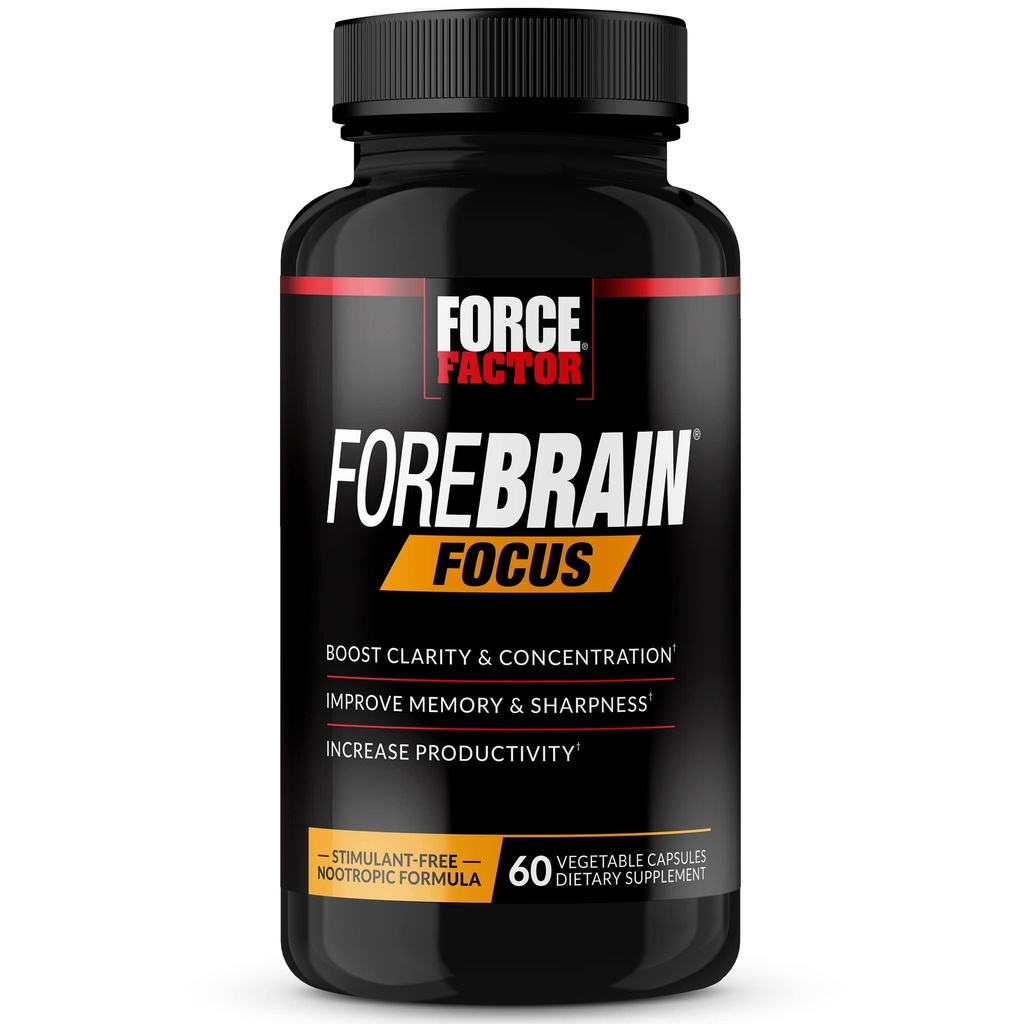 Facteur de force Focus Cerveau Booster, Supplément Cerveau pour stimuler la clarté et la concentration, pour la mémoire et la netteté et augmenter la productivité, Nootropic Cerveau Support Supplément, 60 Capsules, Noir