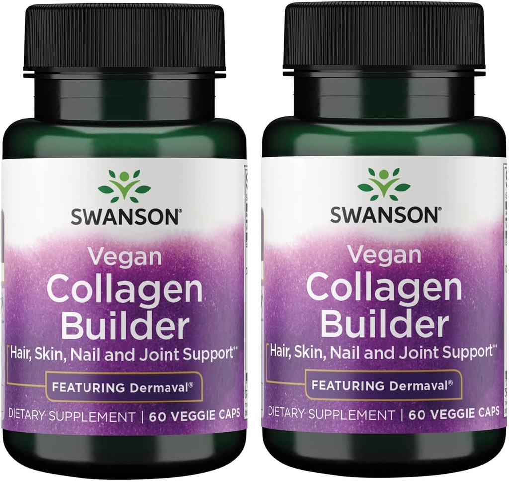 Swanson Vegan Collageen Builder - Met Dermaval - Haar, huid, Nail Health - 60 Veg Caps (2 Pack)