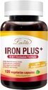Lovita Iron 18 mg, 6 in 1 IJzersupplement voor vrouwen, vitamine C, Dong Quai & B12, Vegan vitamine ter ondersteuning van de productie van rode bloedcellen zonder constipatie, 120 capsules