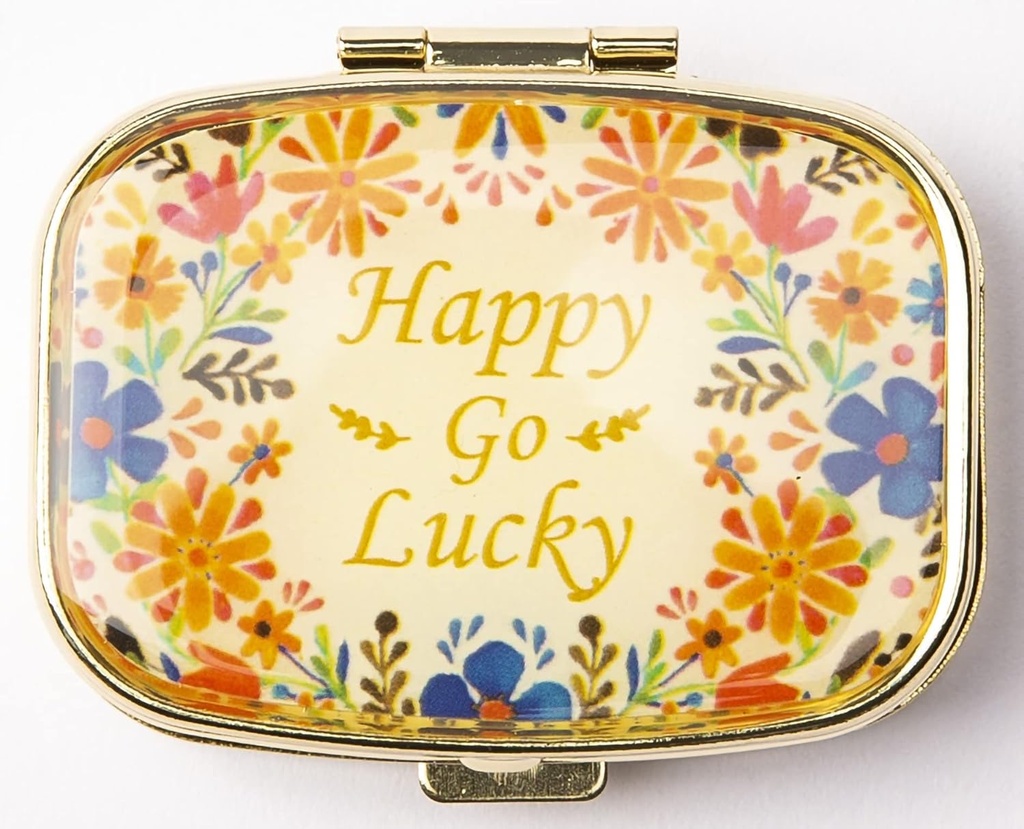 AmyZone Metal Pill Organizer Travel Vriendelijk Portable Compact Pill Box Cute Pill Case om vitamines / Tylenol / Visolie / Hulpmiddelen / Meds / Tafel voor Purse / Pocket(Happy Go Lucky)