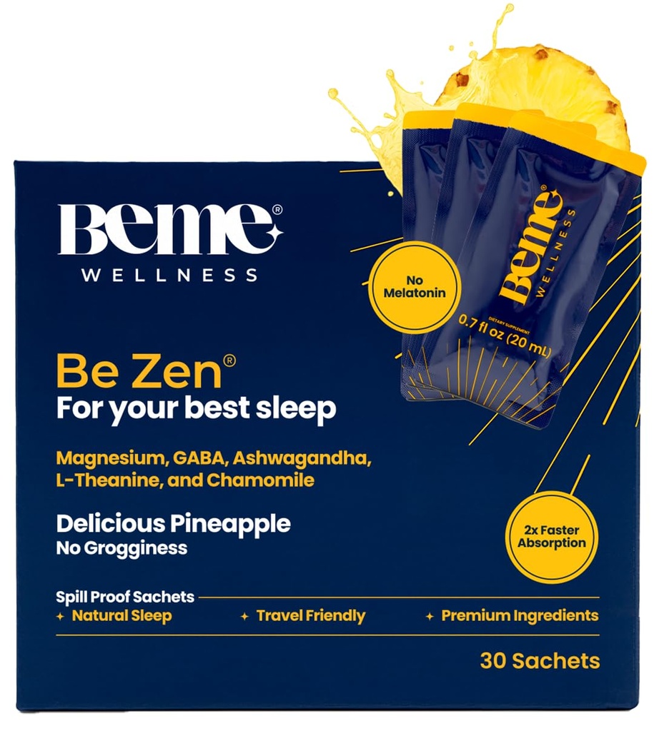 BeMe BeZen Sleep Aid Supplement Natural Without Melatonine - 2X Absorptie Than Pillen - Slaapmiddelen voor volwassenen met Magnesium, Ashwagandha, kamille, L-Theanine & GABA - Heerlijke Ananas