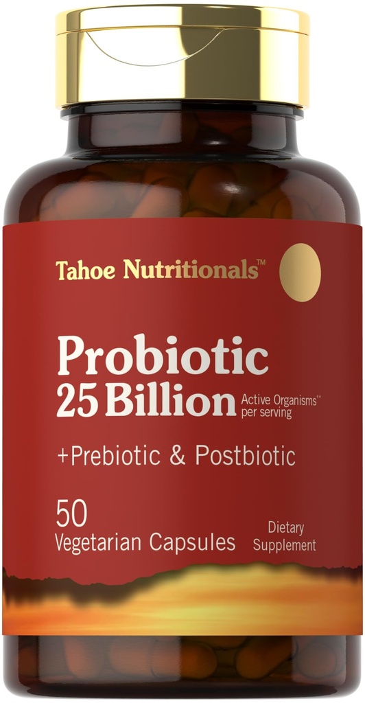 Tahoe Nutritionals Prébiotiques, probiotiques et postbiotiques $ 25 Million CFU $ 50 Pills en poudre $ Santé digestive des hommes et des femmes $ Supplément végétarien et non-OGM