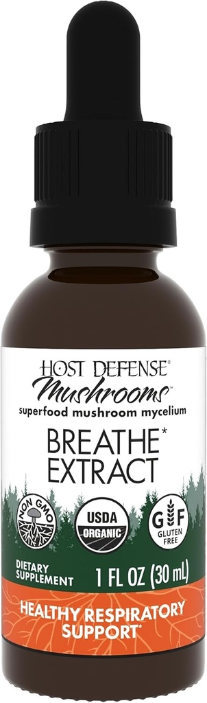 Host Defense Breathe* Extract - Immune & Respiratory Support Mushroom Liquid Supplement - Herbal Lung Health Supplement with Chaga, Reishi & Cordyceps - 1 fl oz (30 Servings)