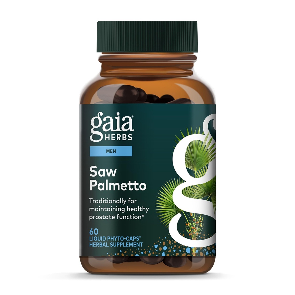 Gaia Kruidenzaag Palmetto - Ondersteunt gezonde prostaatfunctie voor mannen - Bevat Saw Palmetto en Zonnebloemzaad Lecithin om de gezondheid van mannen te ondersteunen - 60 Vegan vloeibare Phyto-capsules (30-dagen levering)