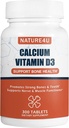 Calcium 1000 mg met vitamine D3, Bone Health Supplement voor volwassenen, Ondersteuning Muscel Zenuw Gezondheid en Calcium Absorptie, 300 Tablet