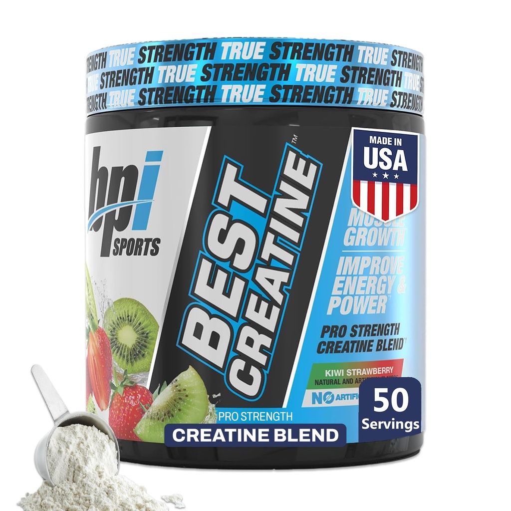 BPI Sport Beste Creatine - Creatine Monohydraat Poeder voor mannen en vrouwen, Himalaya Zout - Kracht, Pomp, Duurzaamheid, Spiergroei, Spierdefinitie, No Bloat - Kiwi Aardbei - 50 Servers - 9.07 Oz