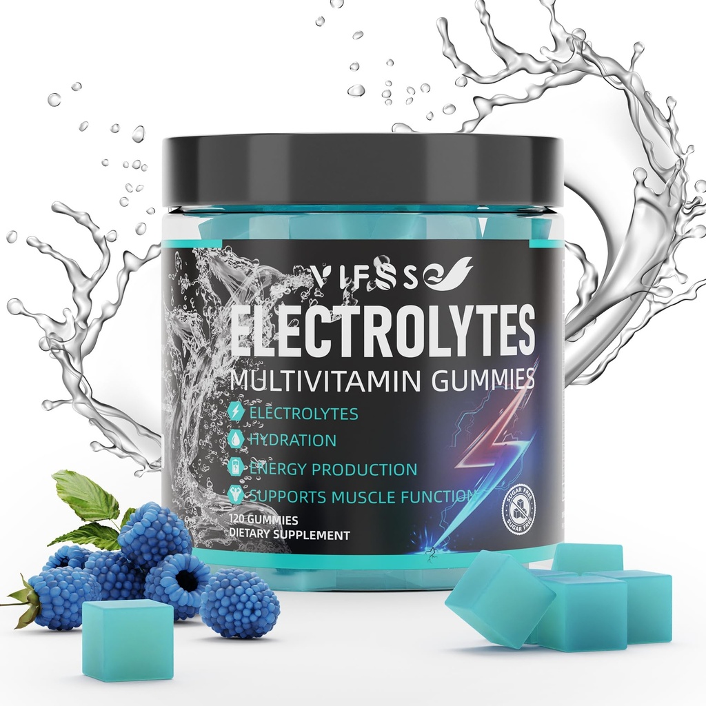 Elektrolyten Gummies Geen Suiker, 120 Kauwbare Electrolyte Gummies met 6 Elektrolyten voor Runners en Endurance Sports, Verfrissende Blauwe Raspberry, Hydration Electrolyte Chews, 1 Pack