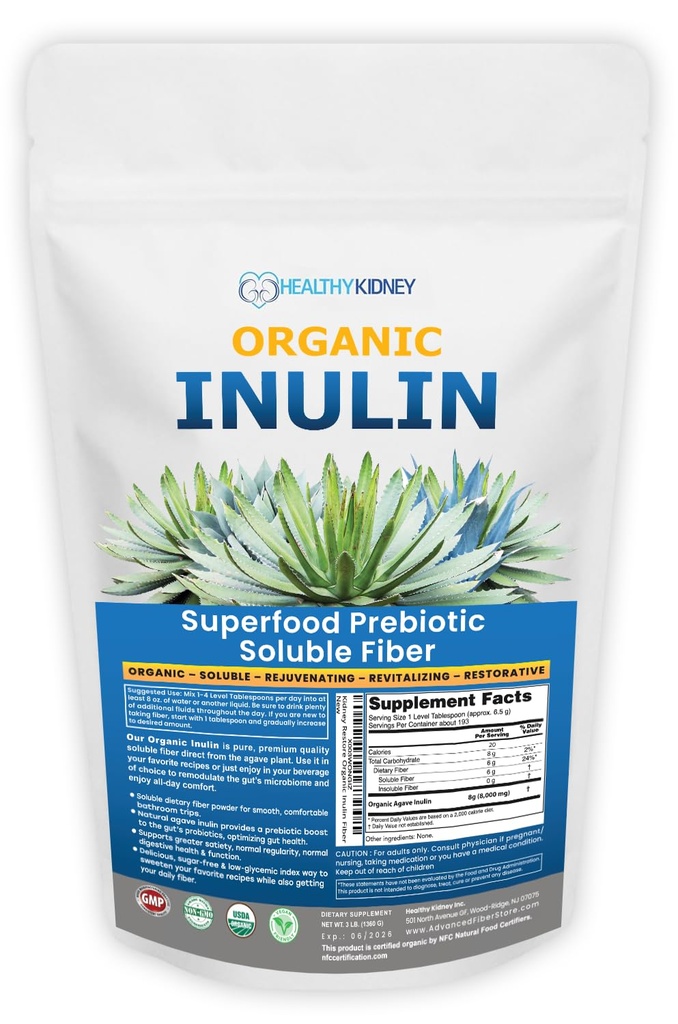 Organisch Inulinepoeder (48oz/3 lbs) Voorzichtige Agave Prebiotic Oplosbare vezels Supplement voor Digestieve Ondersteuning, Gut Health, Vegan Bakken, Smoothies & Dranken