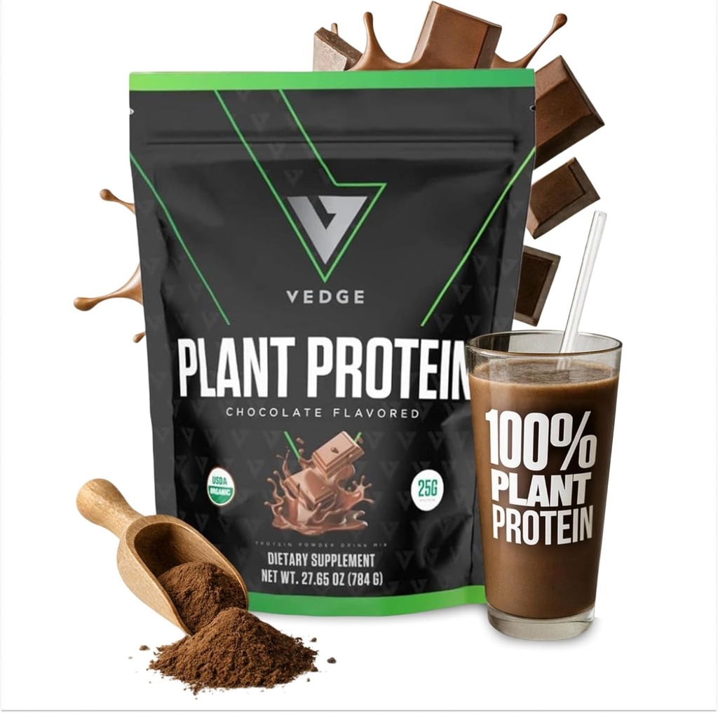 Vedge Vegan Protein Powder - Plant Protein Powder with Pea, Pumpkin & Sunflower - USDA Organic, Amino Acids, Dairy Free, Gluten Free, Soy Free, Keto, Non GMO, Smooth Texture - Chocolate - 20 Servers
