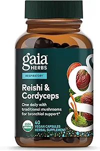 Gaia Herbes Mélange de champignons respiratoires - Supplément de plantes de soutien immunitaire pour aider à maintenir la santé pulmonaire et respiratoire globale - Reishi et Cordyceps* Champignons - 40 Capsules de végétalien (40 jours d'approvisionnement)
