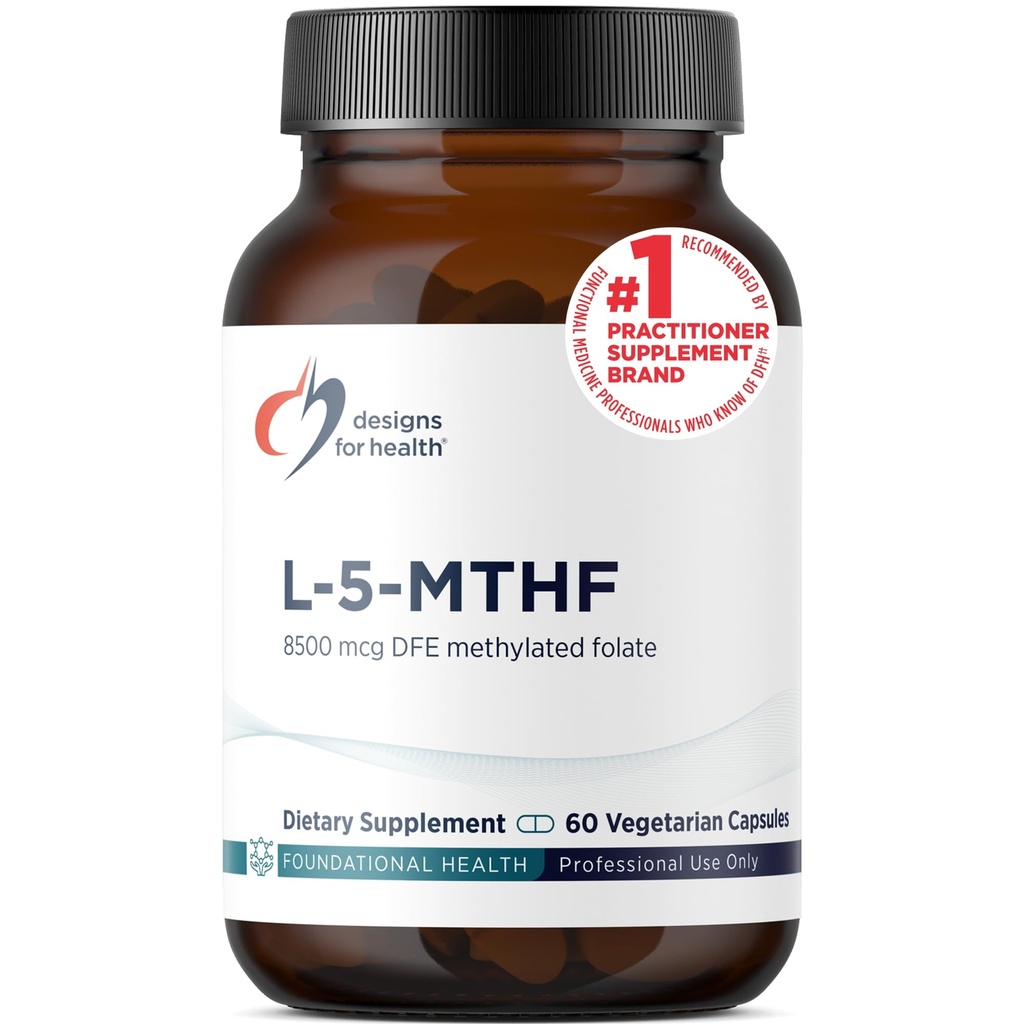 Designs for Health L 5-MTHF - Quatrefolic L Methylfolaat Supplement 5mg (8500 DFE) - Methylated Folaat Supplement for Women & Men - Supports Methylation - Non-GMO, Gluten Free (60 Capsules)