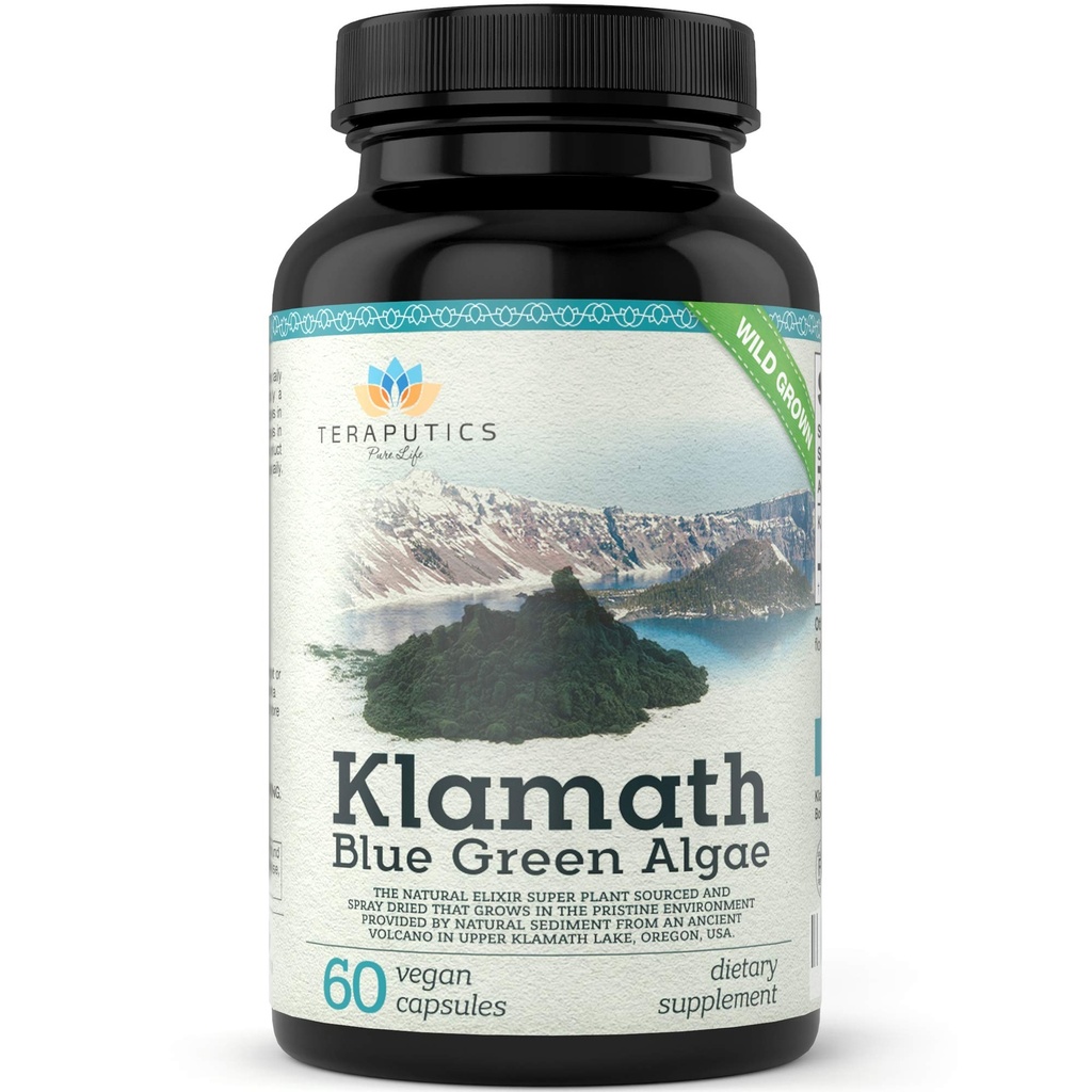 Premium Klamath Lake Blue Green Algae - More Powerful Than Spirulina And Chlorella Supplements | Pure Chlorophyll Rich SuperFood, Sourced from Organic Klamath Lake, 500mg, 60 Vegan Capsules