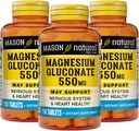 Mason Natural Magnesium Gluconaat 550 mg, 300 dagen aanvoer voor normale gezonde hart- en zenuwstelsel ondersteuning, 100 tabletten (verpakking van 3)
