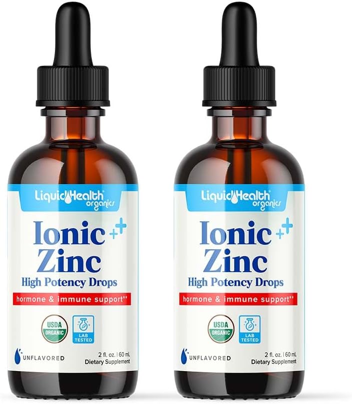 LIQUIDHEALTH USDA Organic Ionic Zink High Potency Drops - Trace Mineral Liquid Vitamin Supplement for Adults, Kids - Immune & Digestief Support, Skin & Wound Health - USA Made, Vegan, Non-GMO (2 Pack)