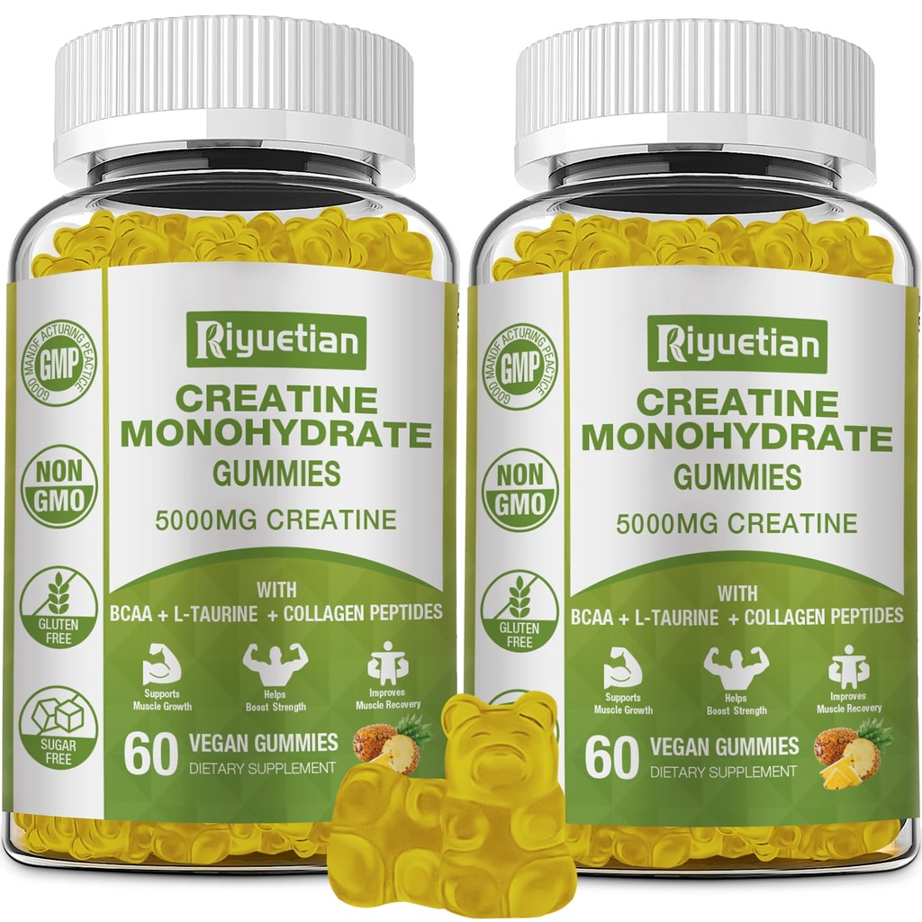 Creatine Monohydraat Gummies, Createine voor mannen en vrouwen, Kauwbare Createine voor het verbeteren van focus en duurzaamheid, 5g Createine per Serving, Sugar-Free, 120 Tellen