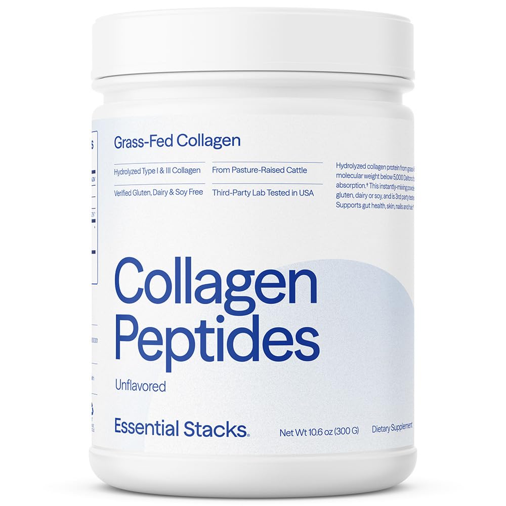 Piles essentielles Peptides de collagène en poudre (à partir de bovins d'Amérique) - sans gluten, sans lait et sans soja - supplément de collagène hydrolysé non aromatisé (10,6 oz)