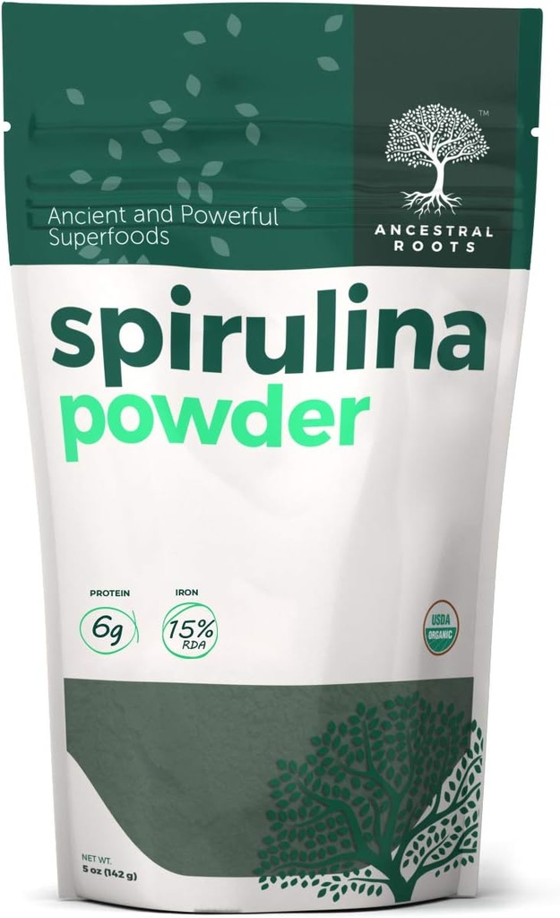 Ancestral Roots - Organische Spirulina Poeder (5 oz) USDA Gecertificeerd Vegan Spirulina Poeder I 100% Pure Superfood voor Optimale Gezondheid & Immuun Ondersteuning.
