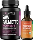 HAVASU NUTRITION USDA Biologische pompoenzaadoliedruppels (60 porties) & Saw Palmetto voor vrouwen Haarcomplex (30 porties)