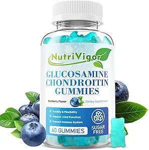 Glucosamine Chondroïtine Gummies, Supplément de soutien conjoint extra-fort avec MSM et Elderberry, Supplément de soutien conjoint pour adultes, hommes et femmes, Blueberry Flavor, 60 Comte