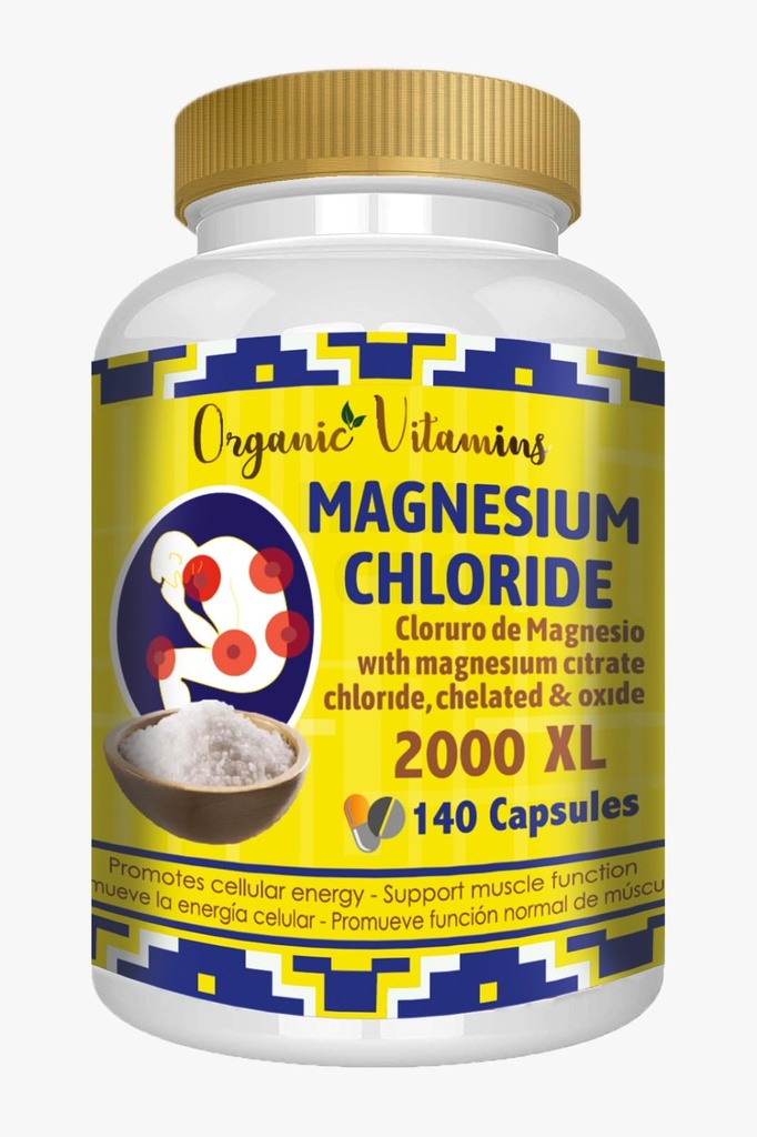 magnesiumchloride (cloruro de magnesiet) 140 Capsules - Hoge Absorptie Magnesium Supplement met Citraat, chelaat en oxide Hoge Potentie Mg. Makkelijk door te slikken, Non-GMO