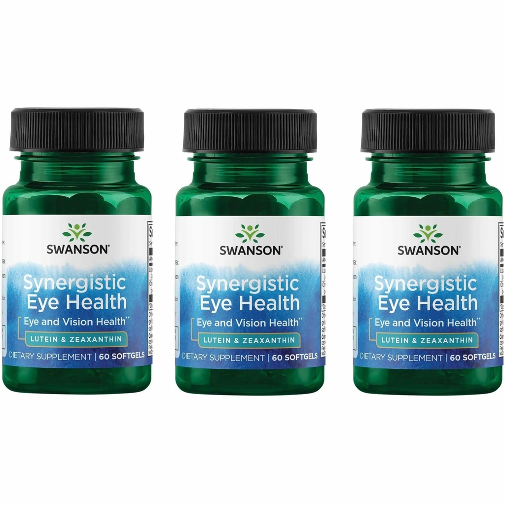 Swanson Lutein & Zeaxanthine Synergistic Eye Health Vision Retina Macula Supplement (Lutein 20 mg & OmniXan Zeaxanthine 2 mg) 60 Softgels Sgels (3 Pack)