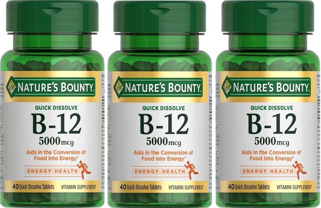 Nature's Bounty Vitamine B-12 5000 mcg, 40 Quick Solution Tablets (verpakking van 3)