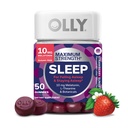 OLLY Max Strength Sleep Gummy, 10mg Melatonine, L-Theanine, Kamille, Lemon Balm, Suikervrij, Vegetarisch Slaaphulp, Aardbei - 50 Tellen