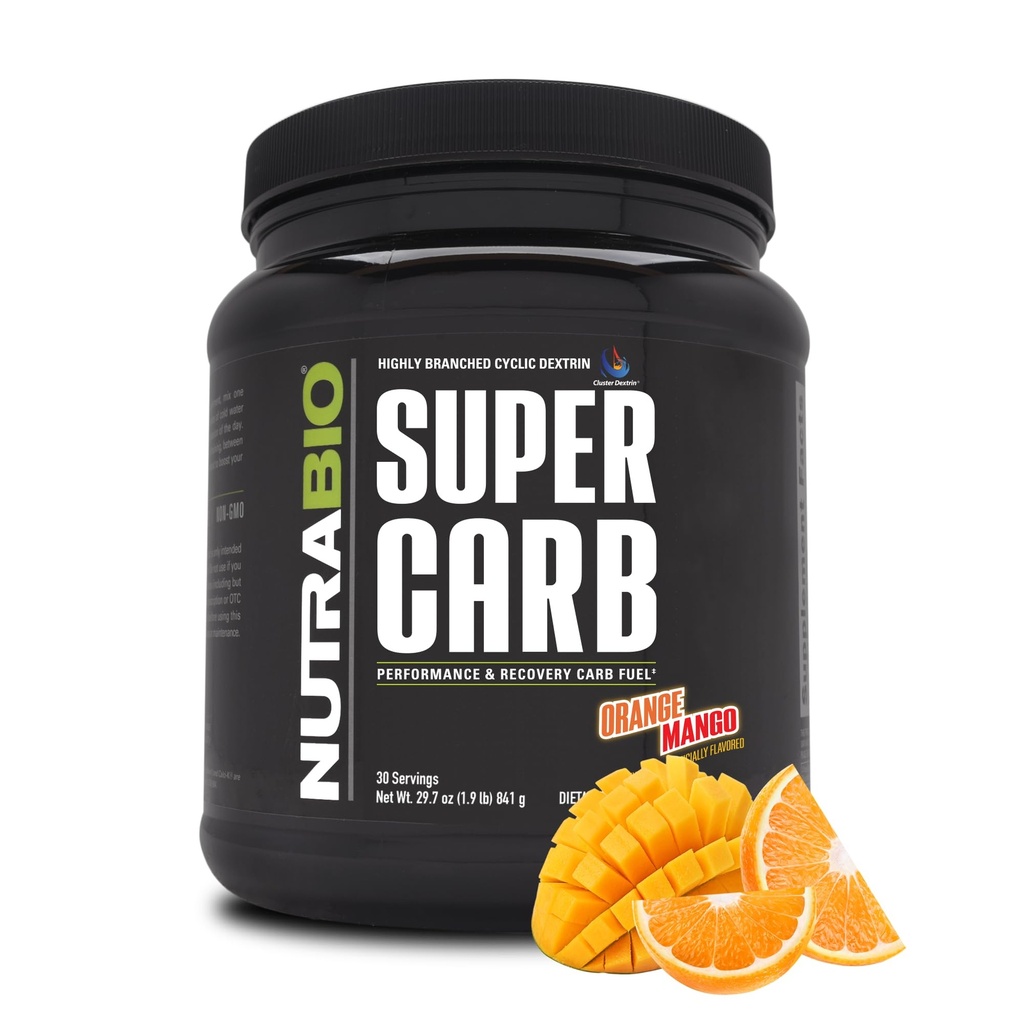 NutraBio Super Carb, Carbohydraat Poeder met Cluster Dextrine & Elektrolyten, Advanced Carb Supplement Powder for Workout Fuel, Performance, and Muscle Recovery, Cycle Dextrin, Orange Mango, 30 Sv