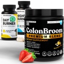 ColonBroom Premium Psyllium Husk Powder, Colon Broom Colon Cleanser Fiber Supplément pour le soulagement des ballonnements et la santé des vautours + Suppléments pour brûleurs de jour et de nuit, pilules de gestion du poids (60 portions), 3 articles