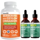 Supplément berbère 21-en-1 avec Chromium Ceylan Cinnamon, Melon amer et Extrait de thé vert (120 ct) et 5-en-1 gouttes de Mullein pour poumons et respiratoire santé pulmonaire et soutien bronchial (60 portions)