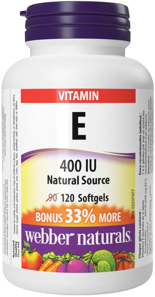 Webber Naturals Vitamine E Natural Source Softgel, 400 IE-120 Softgels