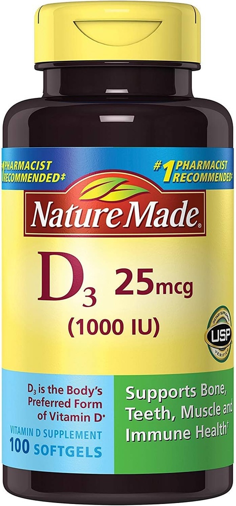 Nature Made Vit D-3 1000Iu, 100 CT (pakket van 3)