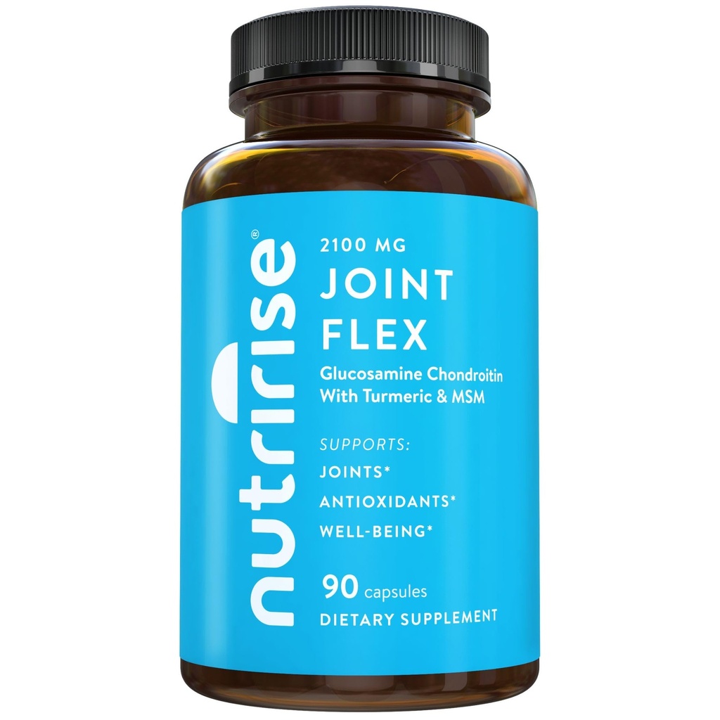 NutriRise Glucosamine Chondroitin Quercetine & MSM met Kurkuma Curcumine 2100 mg Drievoudige kracht Joint Support Supplement voor vrouwen en mannen met Boswellia & Bromelain, Glutenvrij, Niet GGO, 90 Tel.