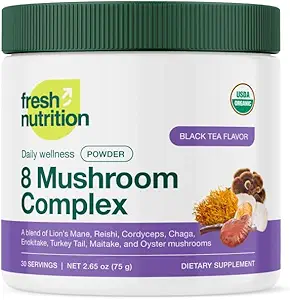 Poudre complexe de champignons biologique de 8 champignons - Lion's Mane, Reishi, Cordyceps, Chaga, Enokitake, Turkey Tail, Maitake et Oyster Mushrooms